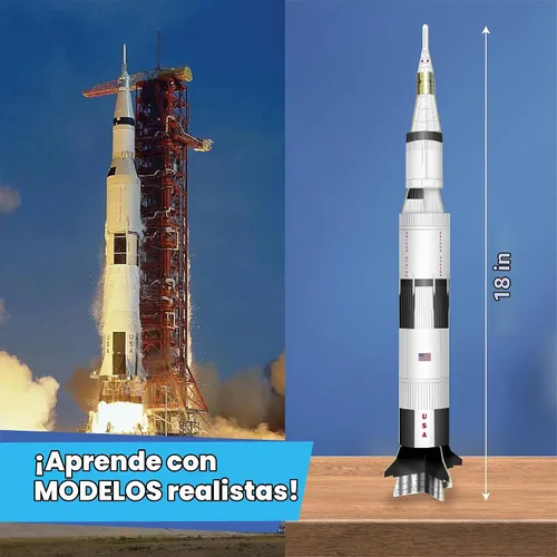 Vista 2 de Imagimake Mapology Man's Journey to Moon, Apollo 11 3D Model Kit para niños Kit educativo de modelo STEM, construye cohetes y satélites, regalo
