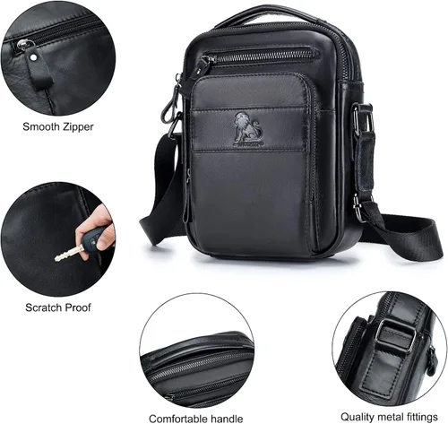 Vista 5 de BAIGIO Bolso de hombro de cuero genuino para hombre, maletín de mensajero, bolso de mano cruzado, bolso de viaje