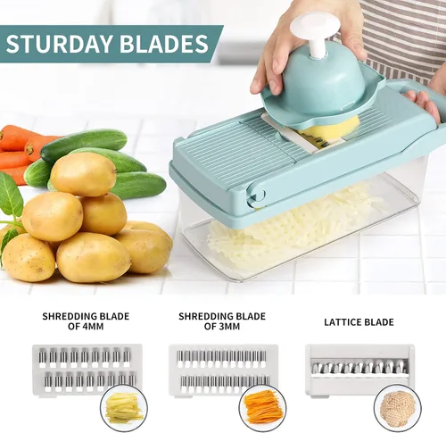 Vista 2 de senbowe Ultra-Sharp 420-Grade Hardened Stainless Steel Cortador de Cebolla y Verduras, 8 Cuchillas Intercambiables, Incluye Separador de Clara