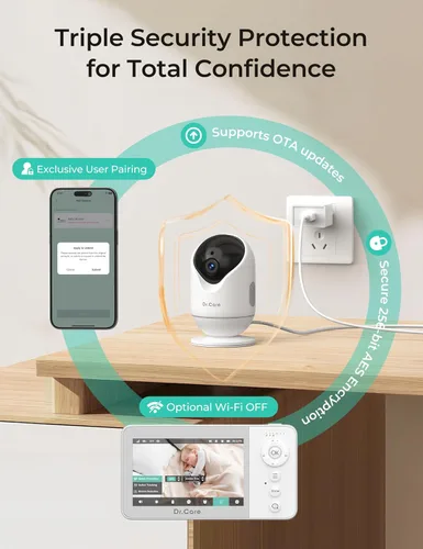 Vista 8 de Dr.Care VistaView Lite RB Smart WiFi Monitor de bebé con cámara, 4" 720P