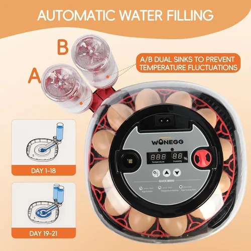 Vista 4 de ZEMIRO CHARGE Incubadora de 12 huevos con giro automático, control de humedad, vela LED para huevos, y adición automática de agua, para incubar
