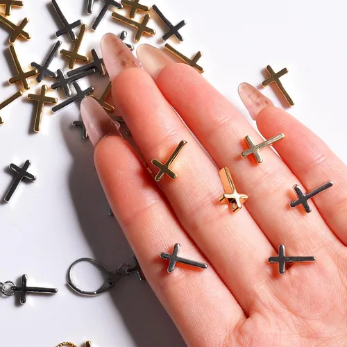 Vista 5 de 40 dijes pequeños de cruz de acero inoxidable, sin deslustre para hacer joyas, chapados en plata y oro