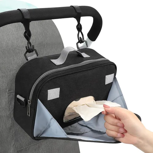Vista 6 de Accmor Organizador de cochecito, organizador universal para cochecito con bolsillo aislado para portavasos y bolsa de cochecito de gran capacidad