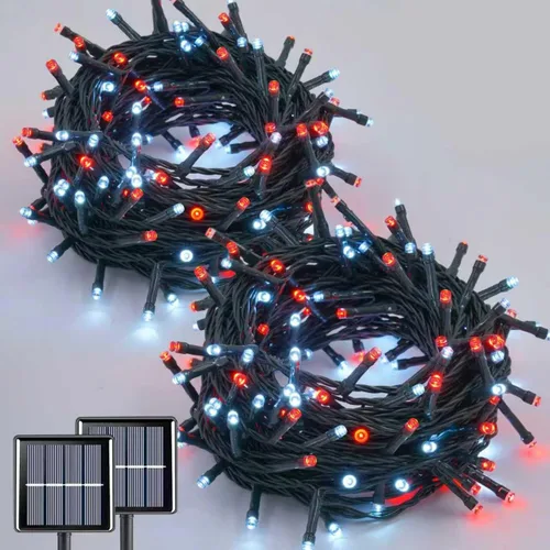 Vista 11 de QITONG Paquete de 2 luces solares azules y blancas de Navidad, cada cadena de 200 luces LED solares de 66 pies para exteriores, impermeable, 8 modos