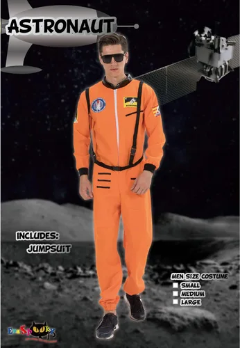 Vista 5 de EraSpooky Disfraz de astronauta para hombre, disfraz de Halloween para adultos, tallas XS-XL, para fiesta de disfraces y cosplay, color naranja
