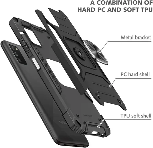 Vista 4 de HNHYGETE Funda para Samsung Galaxy A03s, Samsung A03s, con protector de pantalla HD, soporte giratorio de grado militar de 360° (resistente) a Negro