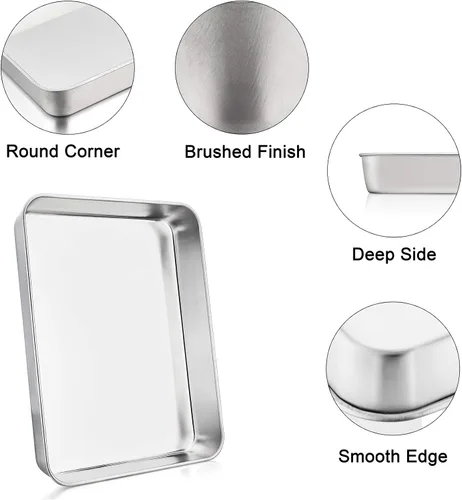 Vista 3 de P&P CHEF Sartén para lasaña de 9.3 pulgadas, bandeja de acero inoxidable para hornear, bandeja rectangular para brownie para hornear lasaña/carnes