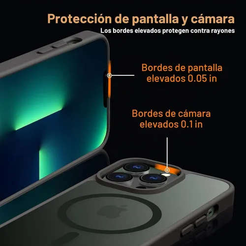 Vista 5 de Hualele - Funda magnética para iPhone 13 Pro, compatible con MagSafe, grado militar, a prueba de caídas, translúcida mate, parte trasera dura, borde
