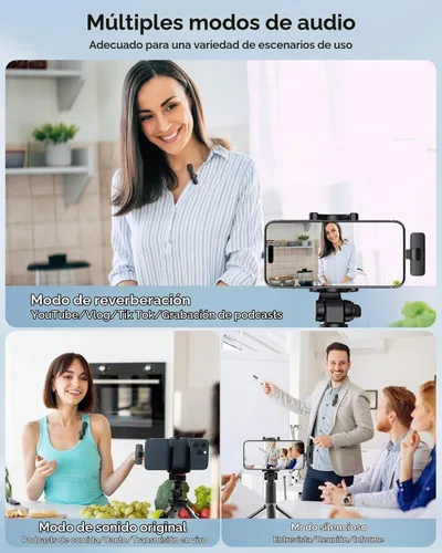 Vista 3 de Paquete de 2 micrófonos de solapa inalámbricos para iPhone, iPad y teléfono Android, micrófono de solapa Plug and Play, micrófono inalámbrico