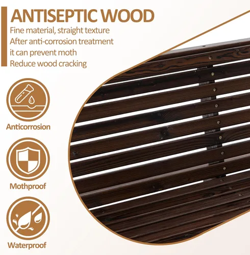 Vista 6 de Finnhomy Marco de Columpio de Porche de Madera Resistente de 880 Libras, Banco Silla de Columpio de Patio de Madera con Cadenas Colgantes, Soporte