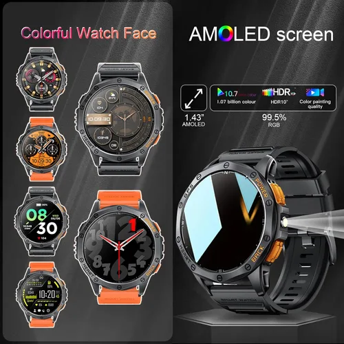 Vista 4 de Relojes inteligentes militares con GPS integrado, más de 170 modos deportivos para hombres con linterna, reloj inteligente para teléfonos Android