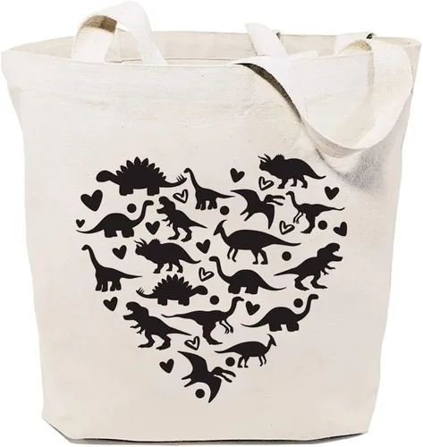 Vista 6 de Bolsa de lona de dinosaurio para mujer, diseño estético de corazón, reutilizable, bolsa de compras, regalos divertidos