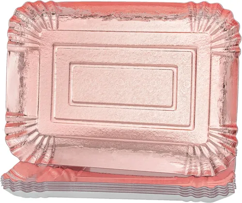 Vista 8 de 10 piezas de bandejas rectangulares doradas, de papel de cartón desechable resistente para platos, para elegante mesa de postres, exhibición