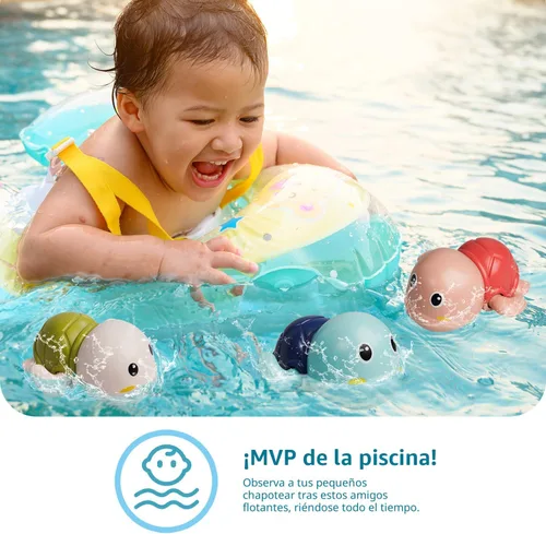 Vista 4 de LiKee Juguetes de baño, paquete de 3 con 3 colores, lindas tortugas de natación, juguetes de cuerda para bebés de 1 año en adelante, juguetes