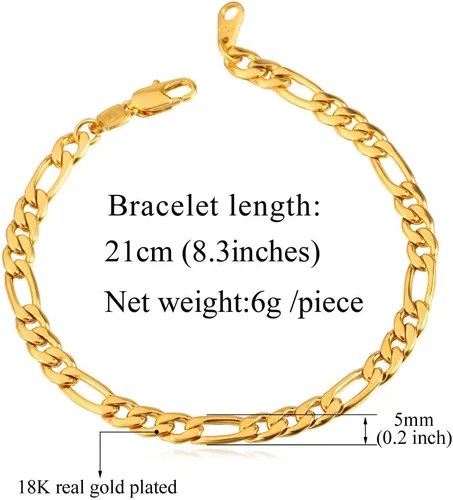 Vista 4 de U7 Figaro Bracelet, Stainless Steel Figaro Chain Bracelet, Rope Chain Bracelet Stainless Steel 18K Gold Plated Wrist Chain for Men Women