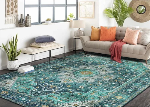 Vista 50 de Moynesa Alfombra ultra fina lavable de 2 x 3 pies, alfombra pequeña de cocina para entrada, interior, antideslizante, tapete vintage para puerta