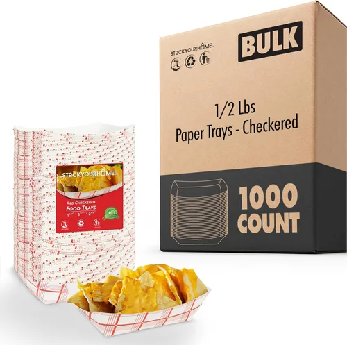 Vista 19 de Botes pequeños de papel para alimentos (paquete de 100) bandejas desechables de 1 libra a cuadros rojos y blancos, botes de comida ecológicos, botes