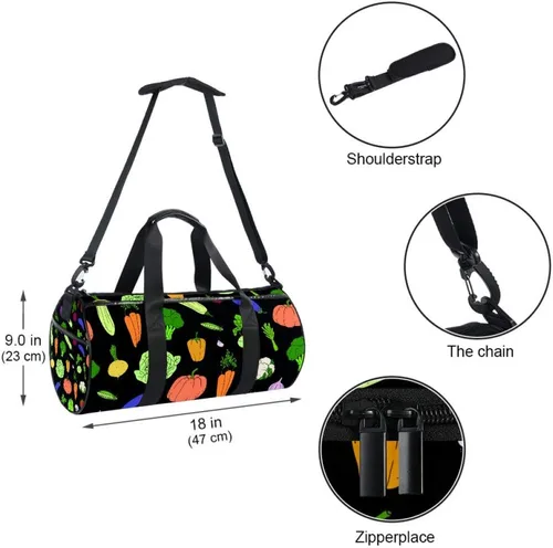 Vista 5 de AISSO Duffel Bag for Women Men Healthy Vegetables Sports Gym Tote Bag Weekend Overnight Travel Bag Outdoor Luggage Handbag