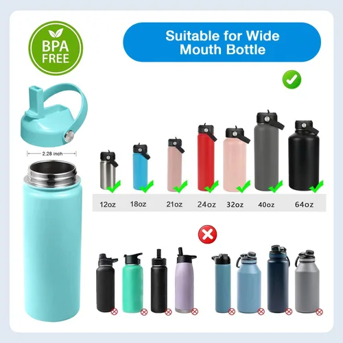 Vista 3 de Tapa de popote para botella de agua de boca ancha Hydroflask, tapa de popote flexible compatible con Hydro Flask de 12, 16, 18, 20, 32, 40, 64 Azul 2