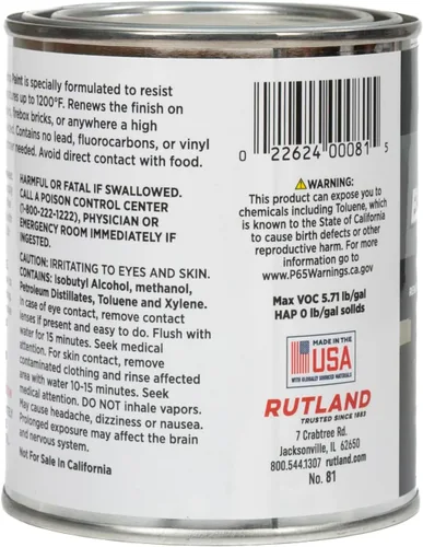 Vista 3 de Rutland Products, Black Rutland - Pintura para estufa plana con brocha, 1200 grados F, 16 onzas líquidas, onzas líquidas (paquete de 1)