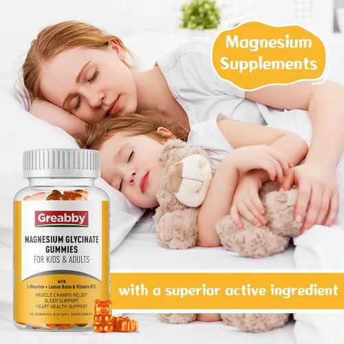 Vista 3 de Gomitas de glicinato de magnesio para niños y adultos, suplemento masticable de glicinato de magnesio de 300 mg, promueve el sueño, los músculos