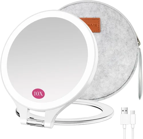 Vista 13 de FASCINATE Espejo de Aumento 10X 1X de Doble Cara con Magnificación Espejo de Tocador para Maquillaje Espejo Iluminado Recargable con 3