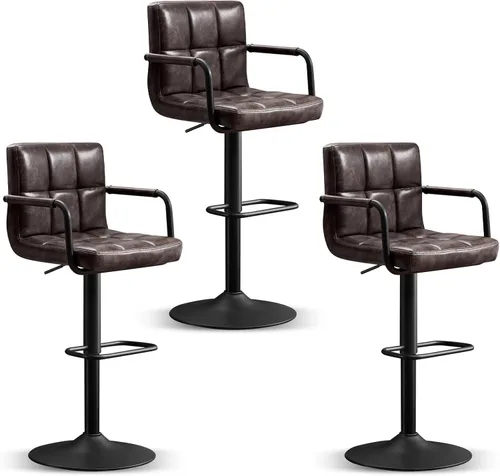 Vista 18 de Furniliving Taburetes de bar ajustables con respaldo, juego de 2 taburetes de bar negros, taburetes de bar de terciopelo con giro de 360°, taburetes