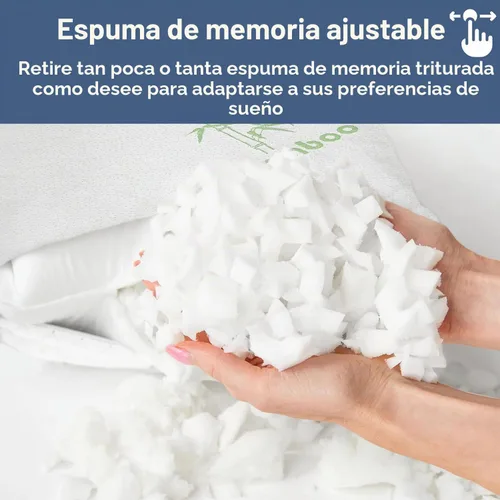 Vista 3 de Juego de 2 almohadas de rayón derivado de bambú, tamaño estándar, espuma viscoelástica triturada ajustable para dormir, funda de almohada