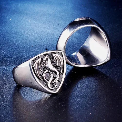 Vista 4 de LAIMIUMIU33 Anillo de dragón para hombre, estilo vikingo de fuego, estilo amuleto de motociclista, nórdico, étnico, 316, de acero inoxidable, anillo