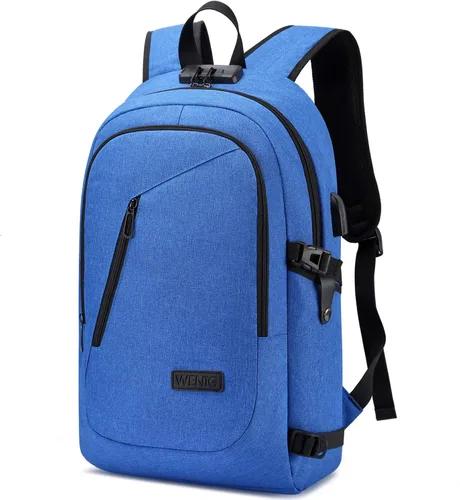 Vista 11 de WENIG - Mochila antirrobo para portátil de viaje con puerto de carga USB y cerradura, mochila de trabajo delgada y resistente al agua para hombres