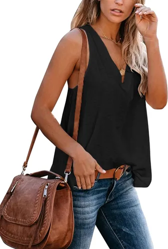 Vista 2 de Sunborui Camiseta sin mangas con cuello en V para mujer, estilo casual, básica, color liso