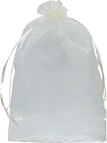 Vista 5 de Ankirol 100 bolsas de organza transparente de 8 x 12 bolsas grandes de organza con cordón (crema)