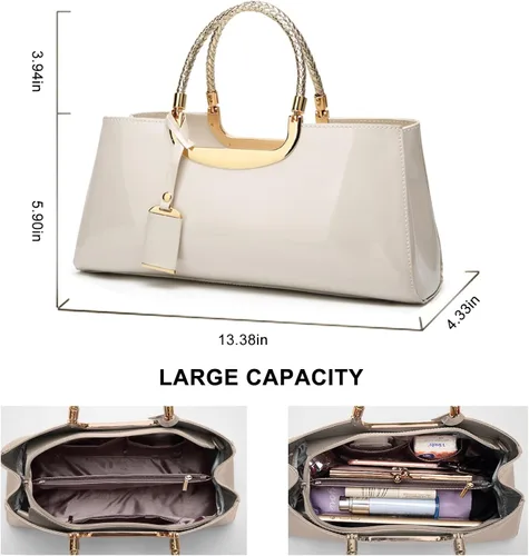 Vista 4 de jessie Bolso de hombro estructurado de piel de charol para mujer, bolsa cruzada con asa superior