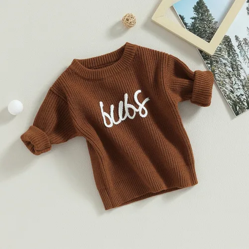 Vista 3 de Suéter de punto para bebé niño y niña, mameluco con patrón de bordado de letras, sudadera de otoño
