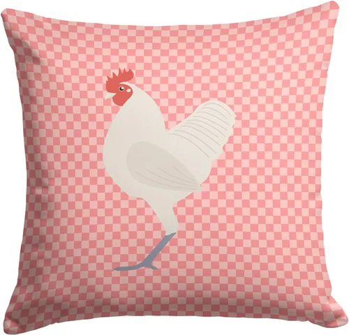 Vista 144 de Caroline's Treasures BB8163PW1414 Beltsville - Almohada decorativa de tela a cuadros pequeños, color blanco, pavo y gallina azul, lavable a máquina