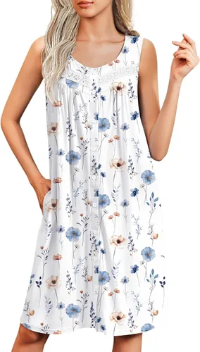 Vista 11 de Ekouaer Camisones para mujer, con botones, sin mangas, suave, con bolsillos, tallas S-XXXL