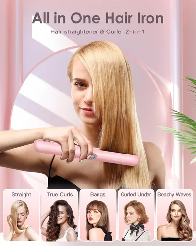 Vista 7 de ZAVAREA Alisador y rizador de pelo inalámbrico, alisador de pelo portátil para viajes, plancha plana inalámbrica de cerámica para mujeres, plancha