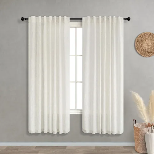 Vista 68 de Cortinas rústicas color beige tostado de 42 x 84 pulgadas de largo para sala de estar, juego de 2 paneles transparentes de lino natural, imitación