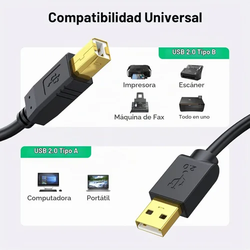 Vista 2 de Cable de impresora de 3 pies - Cable USB A a USB B compatible con HP, Canon, Brother, Samsung, Dell, Epson, Lexmark, Xerox y más