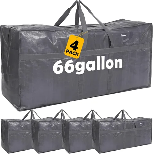 Vista 37 de 4 Piezas Bolsas de Mudanza Grandes con Cremallera y Asas Bolsas de Lona Tipo Duffle Plegables de Almacenamiento Extra Resistentes Extra Grandes