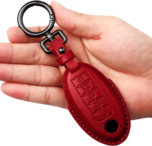 Vista 9 de Tukellen Compatible con llave de Nissan, funda de cuero genuino hecha a mano para Altima Pathfinder Armada Murano Maxima Rogue Infinity Smart Remote