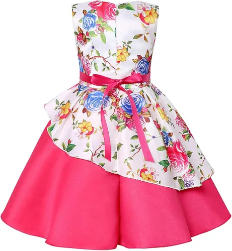 Vista 2 de LLQKJOH Vestido de niña con volantes de encaje para boda, vestidos de dama de honor