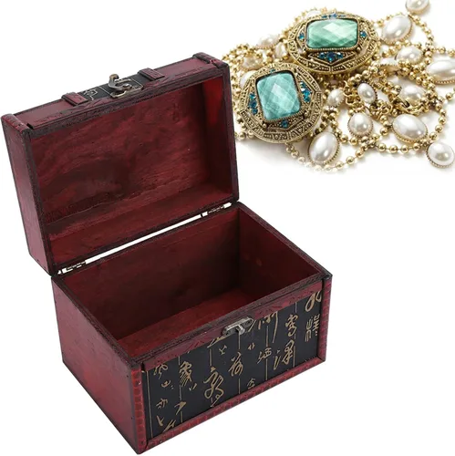 Vista 9 de ANGGREK Caja decorativa de recuerdo, caja organizadora de joyero, estuche portátil de madera de poliuretano para joyería