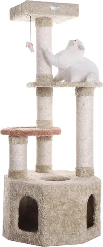 Vista 10 de árbol de gato muebles condo Armarkat, altura 50 pulgadas a 60 pulgadas, Beige