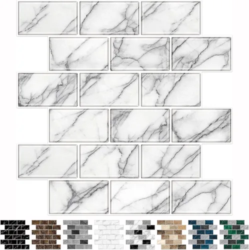 Vista 10 de URCOLOR 10 hojas de adhesivos para loseta en muro de cocina, azulejos autoadhesivos de 12 x 12 pulgadas estilo metro, para loseta en muro de cocina