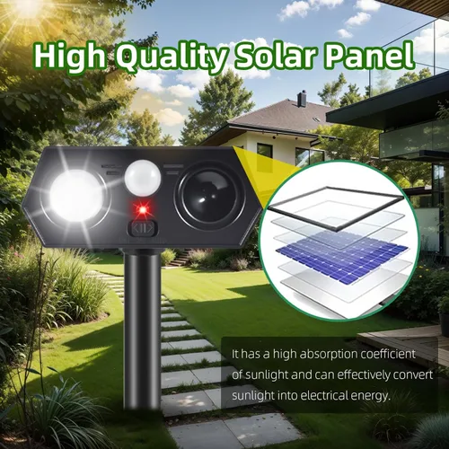 Vista 3 de Sonic Racoon Fortress Pro IP65 - Repelente solar ultrasónico de animales, dispositivos repelentes de ciervos para exteriores, alarmas disuasorias