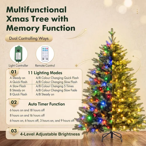 Vista 7 de COSTWAY Árbol de Navidad artificial de 5 pies con 11 modos de iluminación