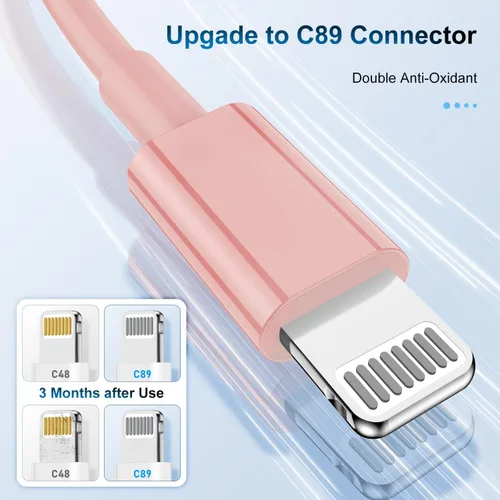 Vista 5 de Paquete de 3 cables de carga de 3 pies con certificación MFi de Apple, cable Lightning a USB de 3 pies, carga rápida de 2.4 A, cargadores