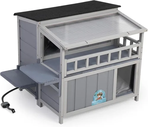 Vista 6 de Almohadilla de calefacción al aire libre para gatos, casa aislada con calefacción, refugio cálido para gatos con cama para mascotas con calefacción