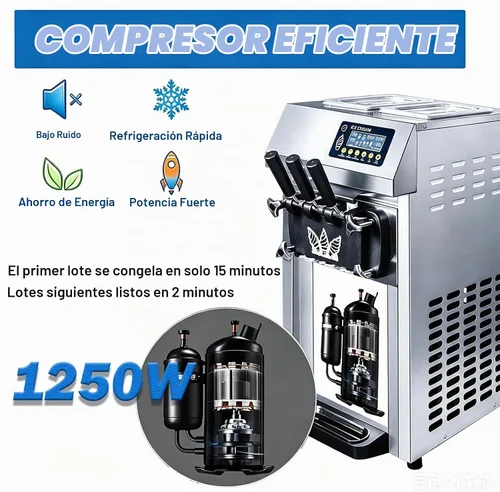 Vista 7 de Máquina de helados comercial de 20L/H con función Keep Cool, 1250 W 3 sabores Soft Serve Heladera, máquina de helado Softserve para encimera